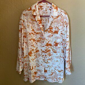 COS White Orange Printed Relaxed Camp Collar Tunic Shirt